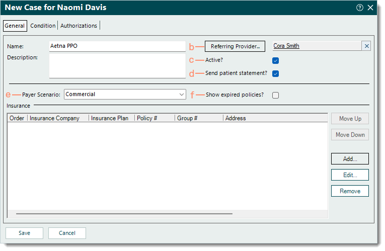 Desktop App (PM) New Case window highlighting additional information and options for the new case being created.