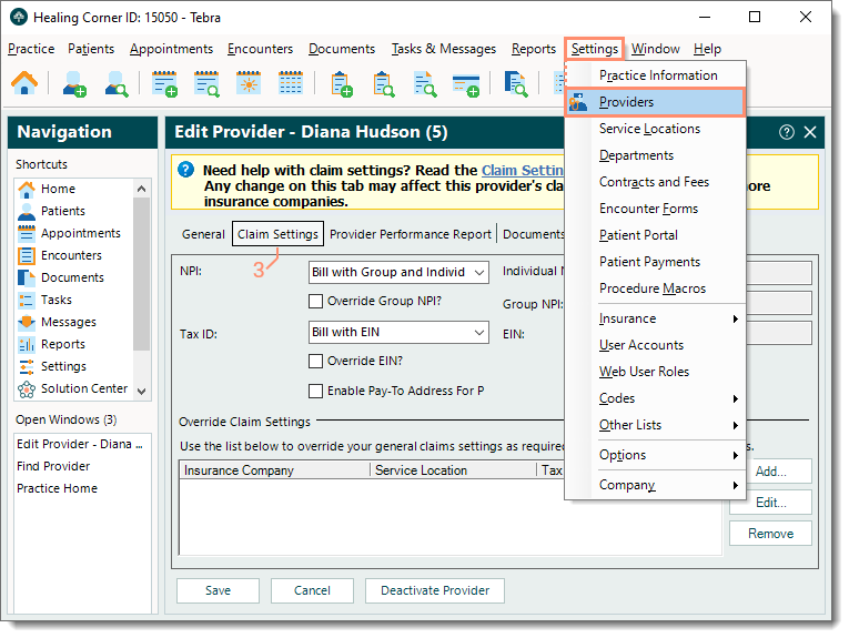 Provider Claim Settings - Tebra Help Center