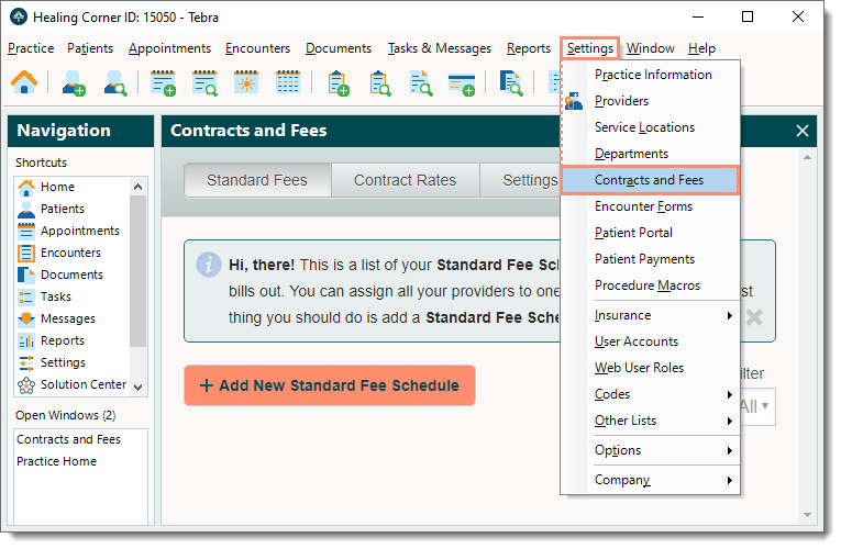 Standard Fee Schedules - Tebra Help Center